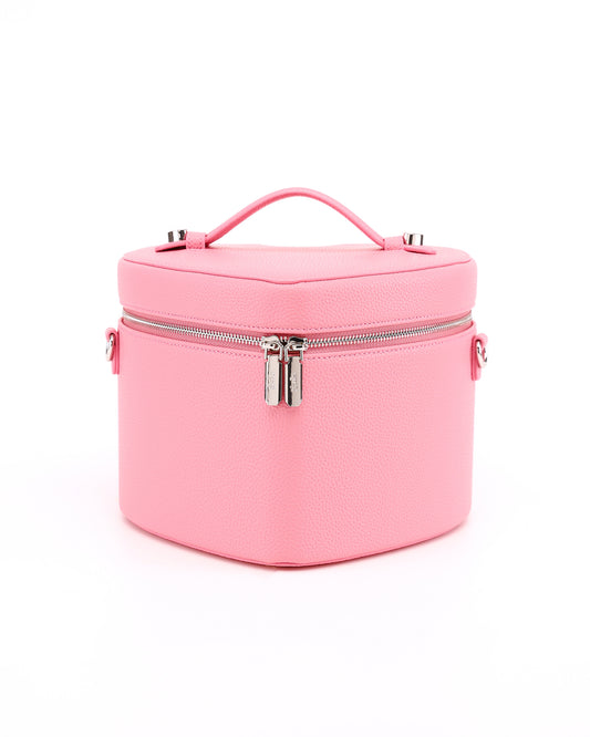 GALS Lovette Vanity Large in Petal Pink with top handle and silver-tone double zip