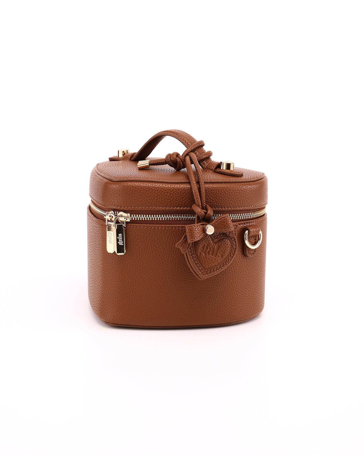 GALS Mini Lovette Mirror Tag in Mocha attached to a coordinating Lovette vanity case, sold separately