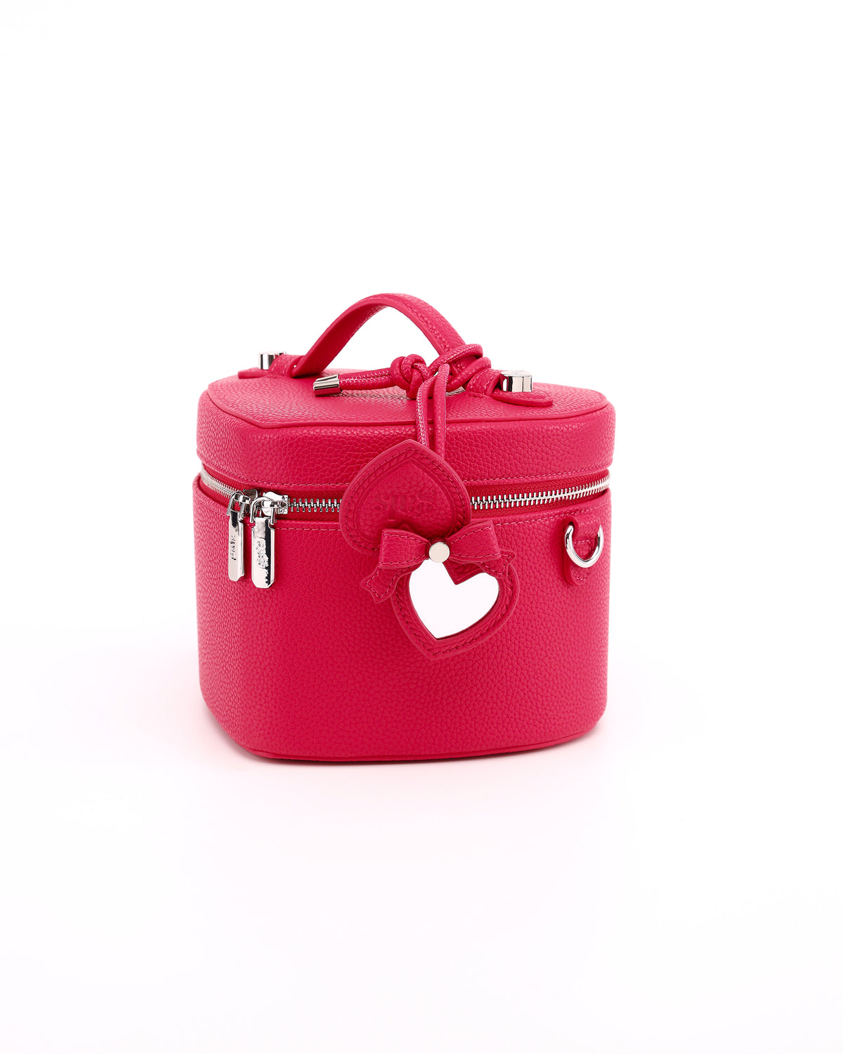 GALS Mini Lovette Mirror Tag in Berry Pink opened to show the mirror while attached to a coordinating Lovette vanity case
