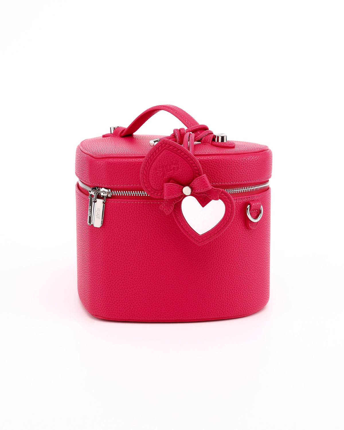 GALS Lovette Mirror Tag Large in Berry Pink opened to show the mirror while attached to a coordinating Lovette vanity case
