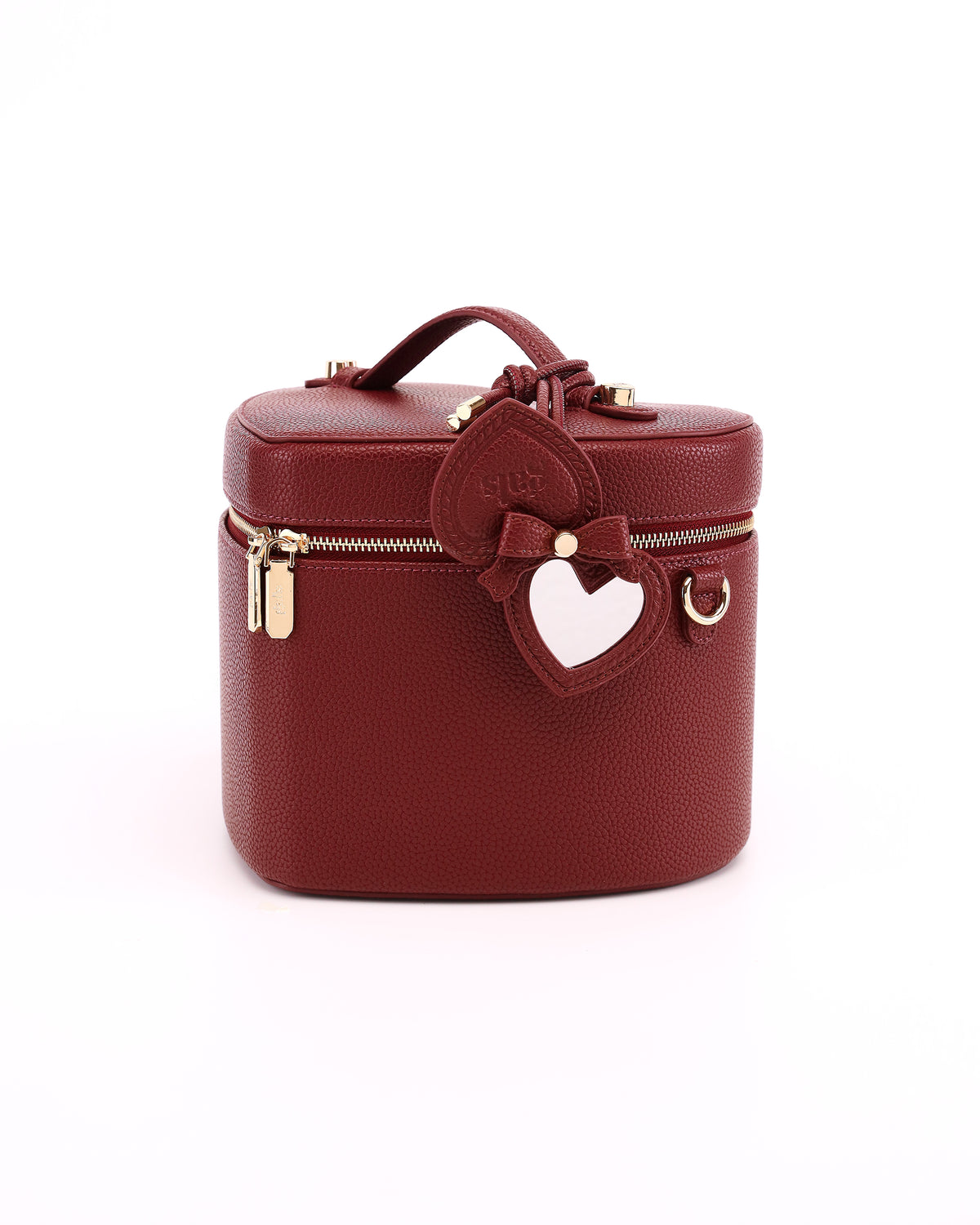 GALS Lovette Mirror Tag Large in Mulberry opened to show the mirror while attached to a coordinating Lovette vanity case