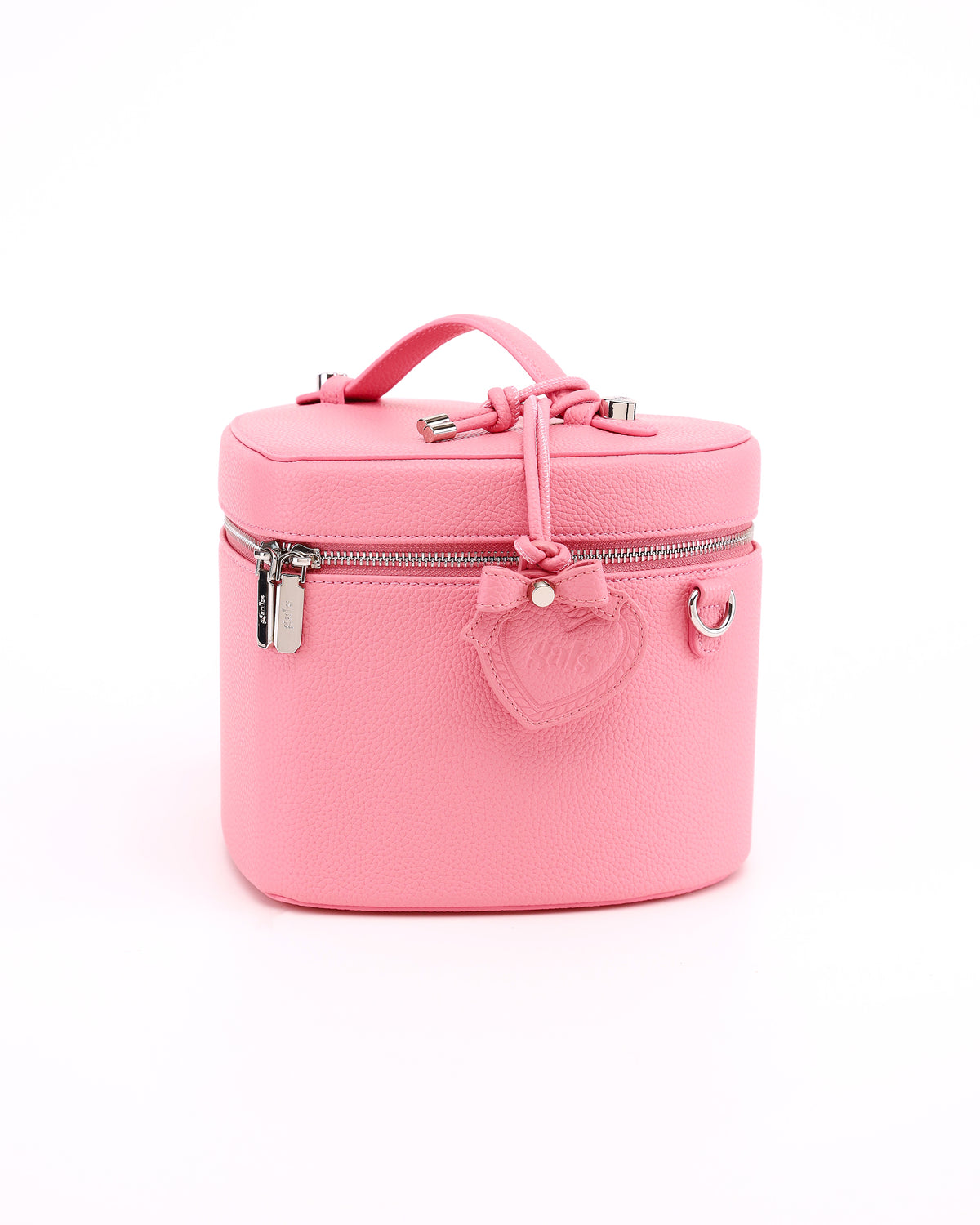 GALS Lovette Petal Pink mirror tag attached to the handle of a matching vanity case