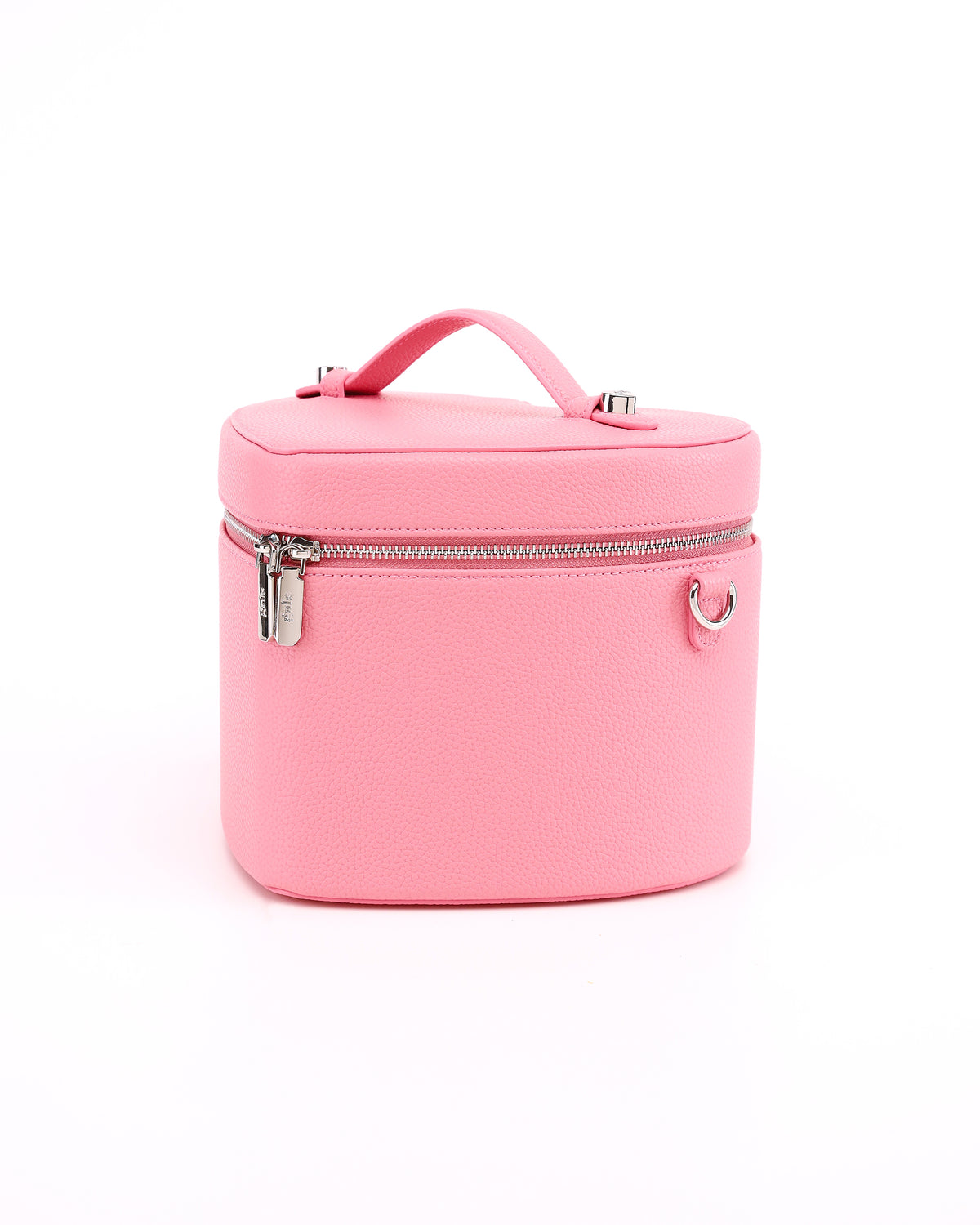 Angled view of GALS Lovette Vanity Large in Petal Pink showing the zip and side attachment ring
