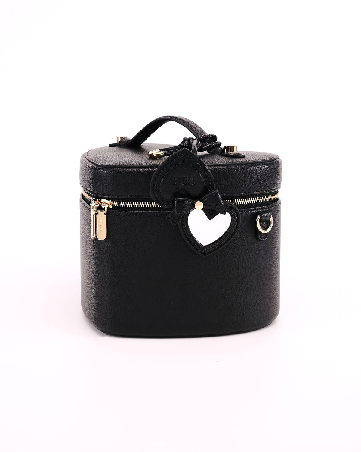 GALS Lovette Mirror Tag Large in Onyx opened to show the mirror while attached to a coordinating Lovette vanity case