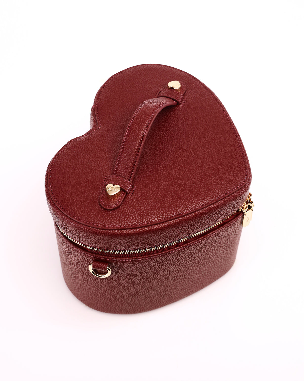 Top view of the heart-shaped lid and handle on GALS Lovette Vanity Case Large in Mulberry