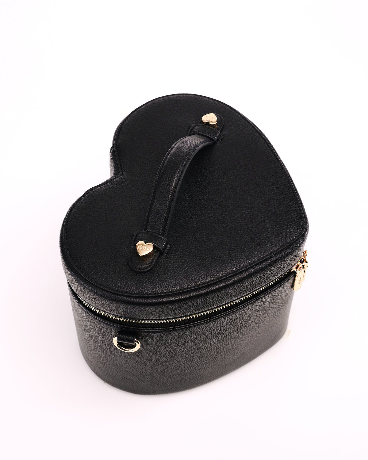Top view of the heart-shaped lid and handle on GALS Lovette Vanity Case Large in Onyx