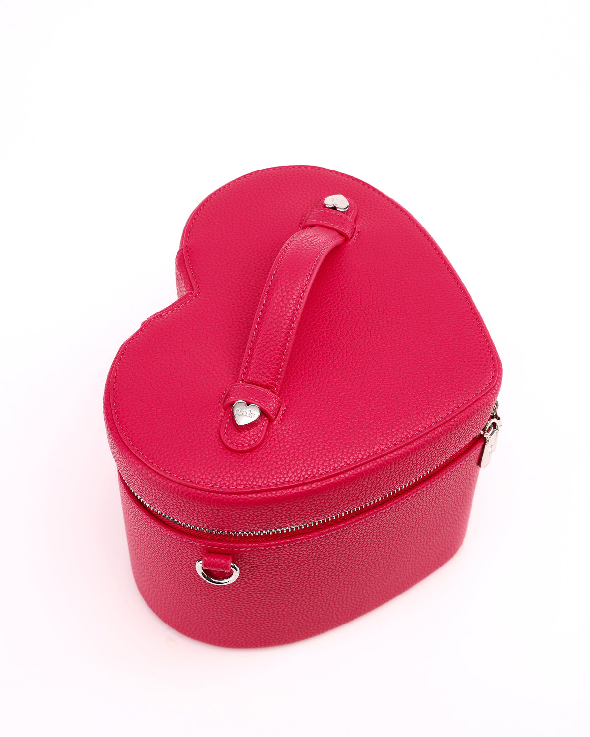 Top view of the heart-shaped lid and handle on GALS Lovette Vanity Case Large in Berry Pink