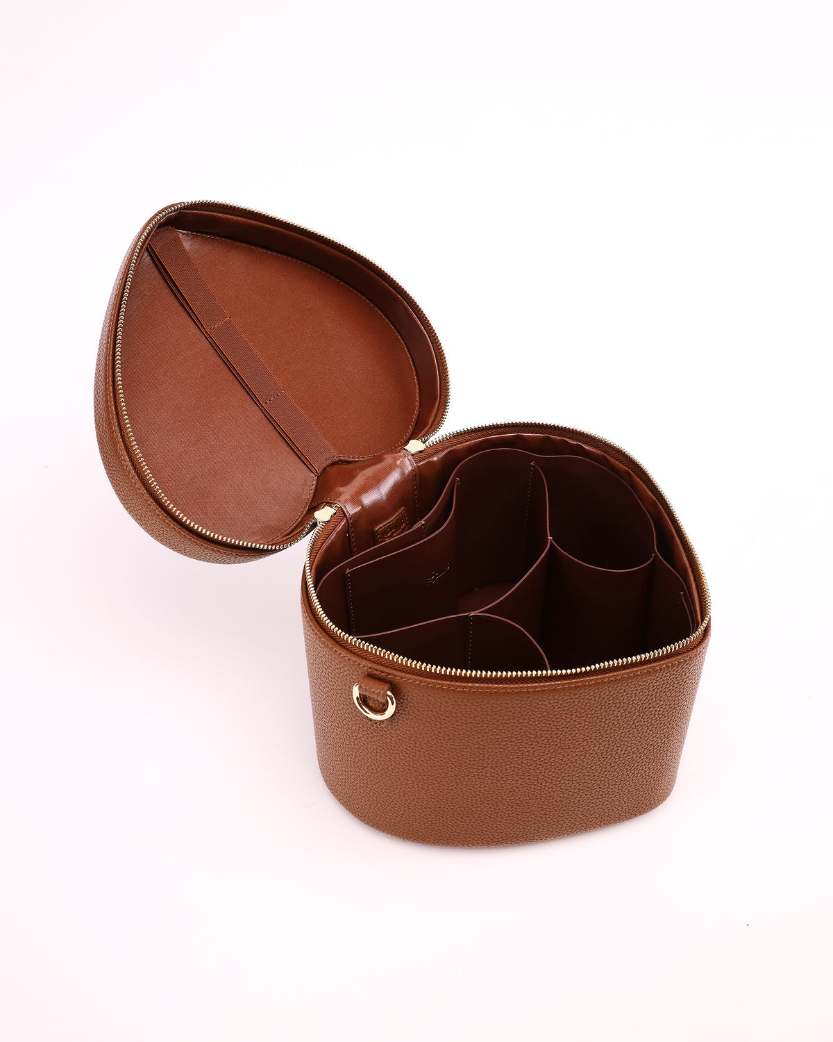 Open GALS Lovette Vanity Case Large in Mocha showing the interior