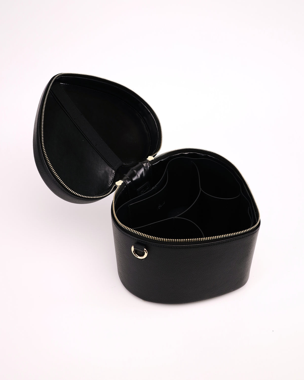 Open GALS Mini Lovette Vanity Case in Onyx showing the interior