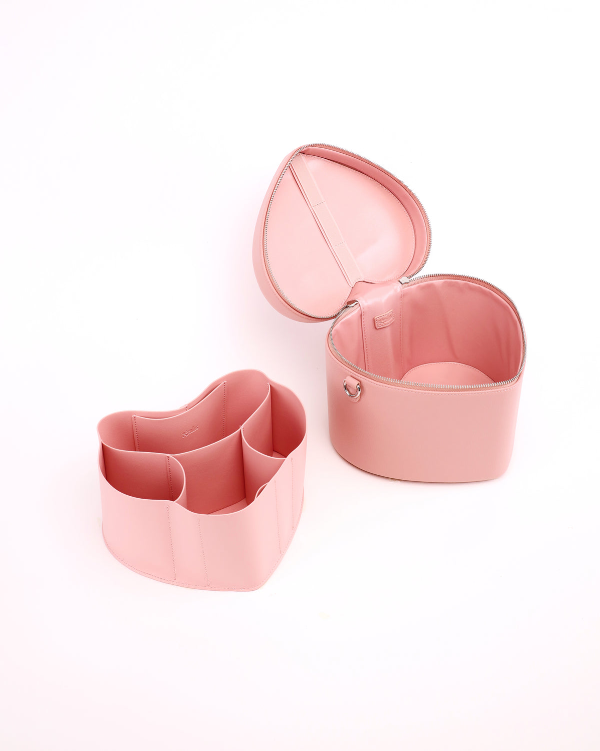Open GALS Lovette Vanity Case Large in Blush Pink with its removable organiser placed beside the case
