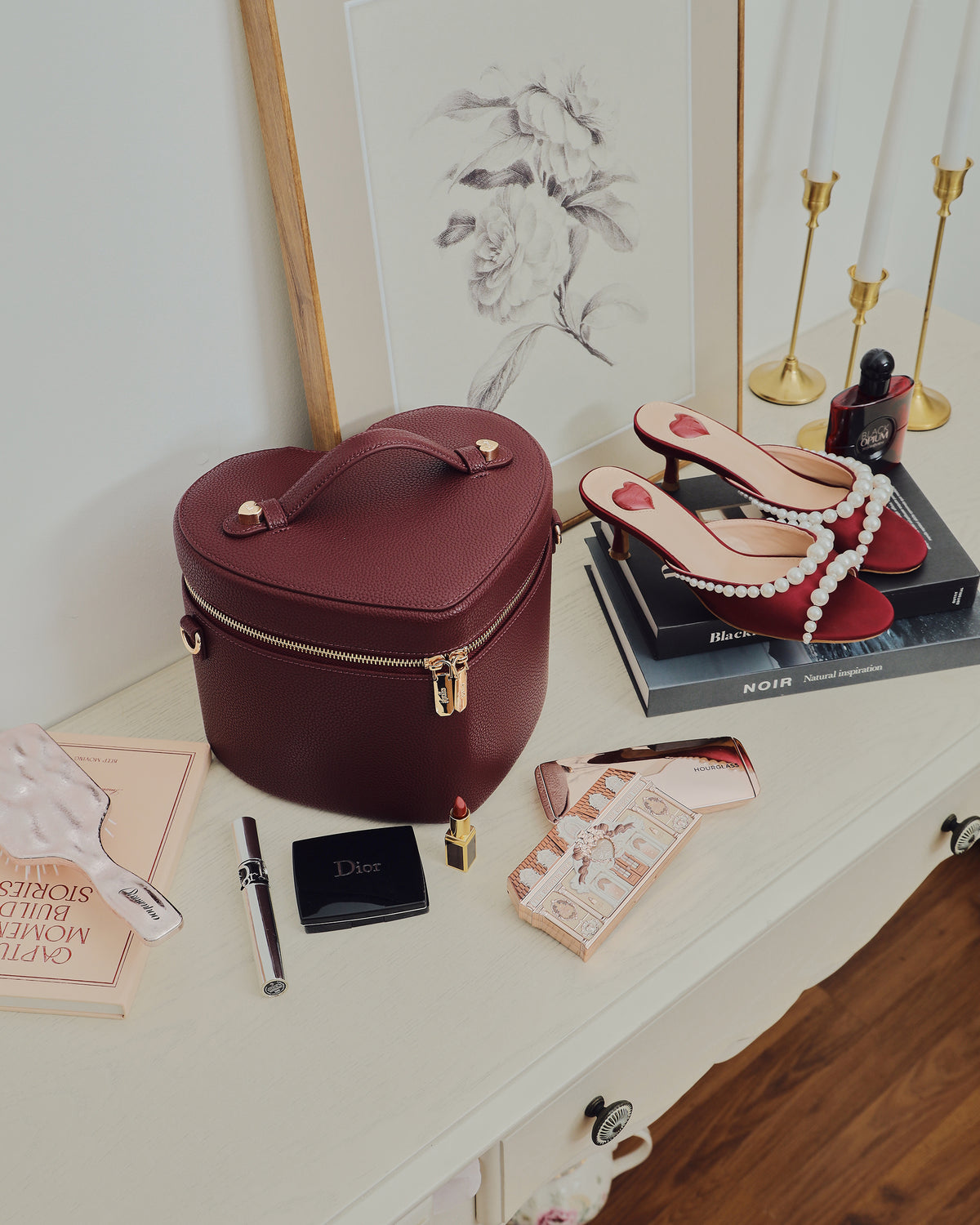 GALS Lovette Vanity Case Large in Mulberry styled with coordinating accessories