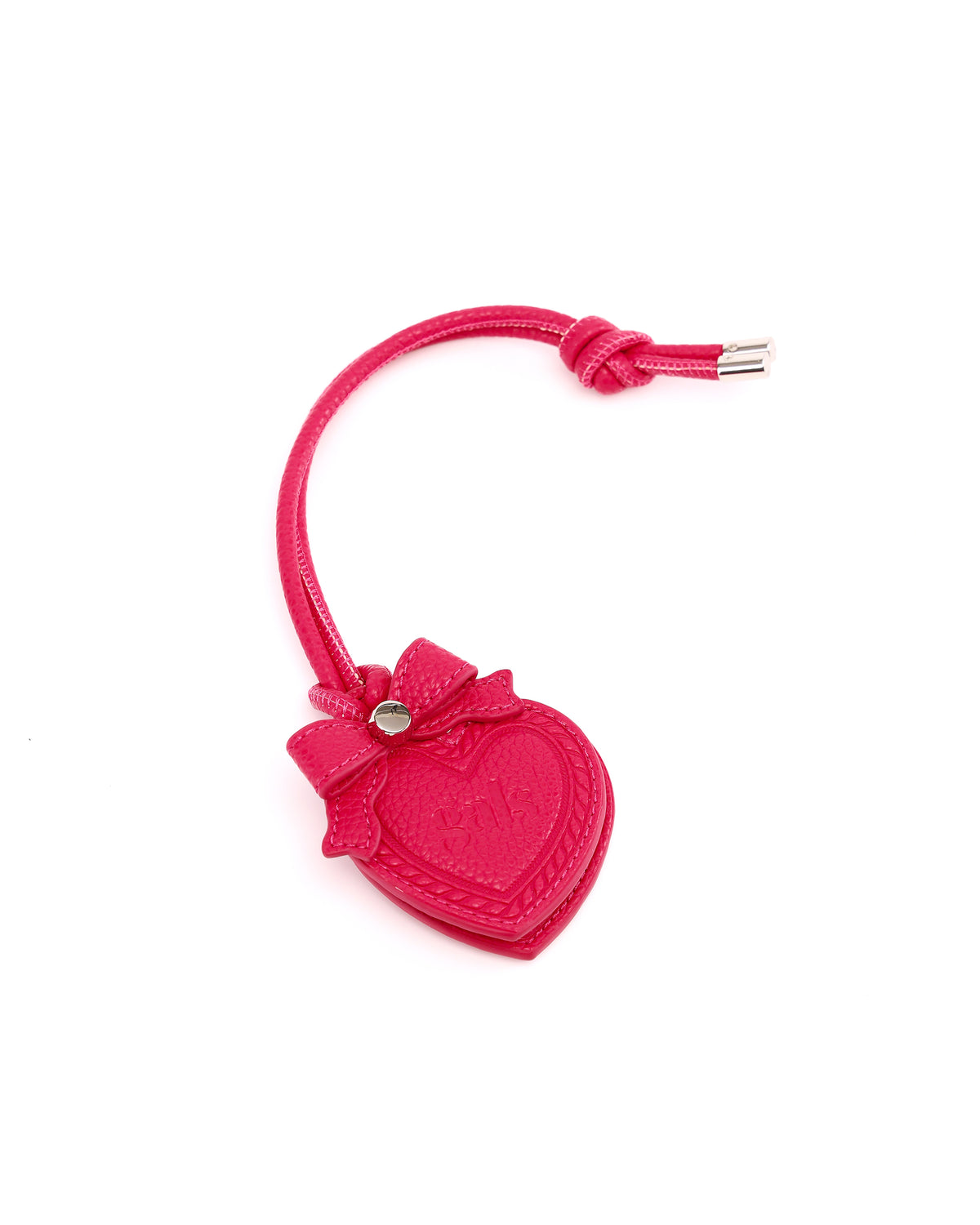 Front view of GALS Mini Lovette Mirror Tag in Berry Pink with bow detail