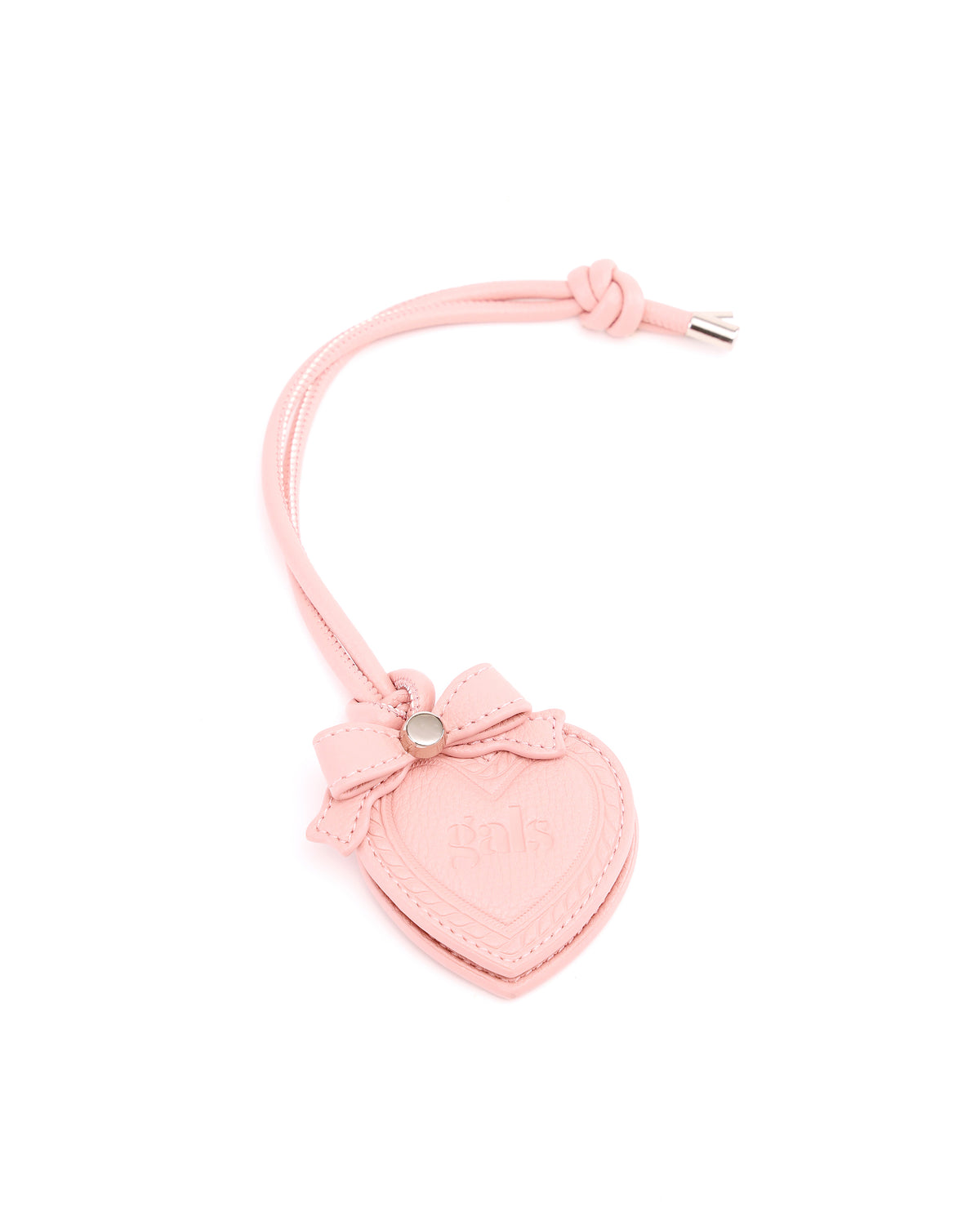 Front view of GALS Lovette Mirror Tag Large in Blush Pink with bow detail