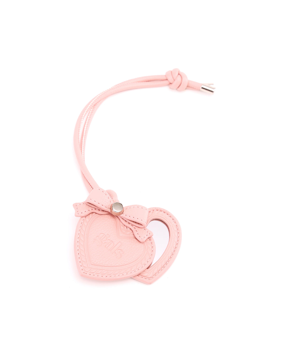 GALS Mini Lovette Mirror Tag in Blush Pink opened to show the heart-shaped mirror