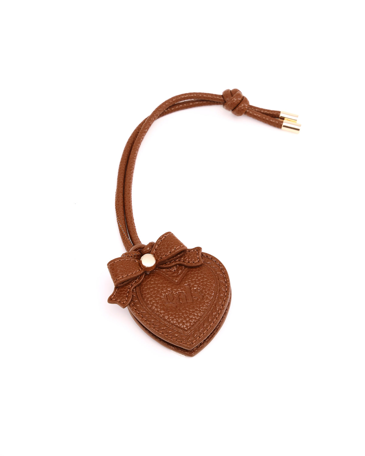 Front view of GALS Mini Lovette Mirror Tag in Mocha with bow detail