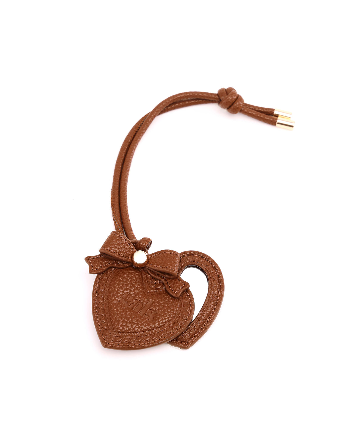GALS Mini Lovette Mirror Tag in Mocha opened to show the heart-shaped mirror