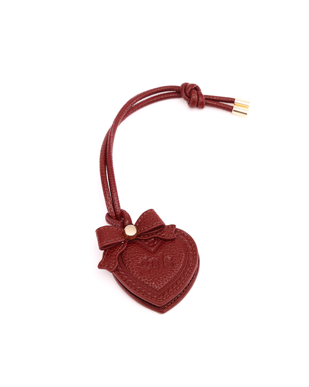 Front view of GALS Lovette Mirror Tag Large in Mulberry with bow detail