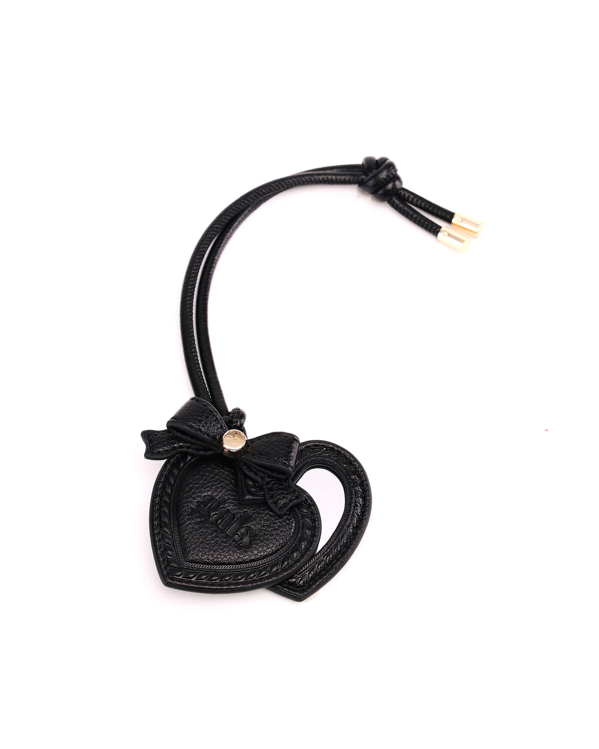 GALS Mini Lovette Mirror Tag in Onyx opened to show the heart-shaped mirror