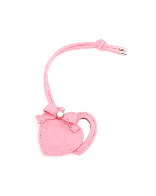 GALS Lovette heart-shaped mirror tag in Petal Pink with bow detail and matching strap